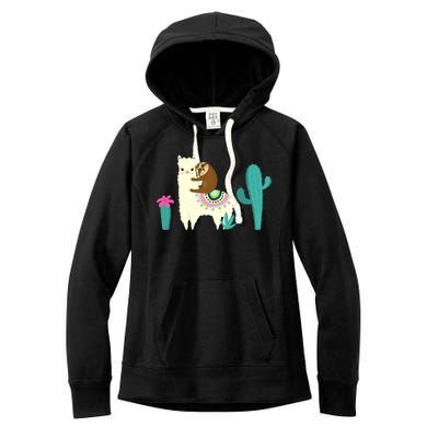 Sloth Riding Llama Funny Cactus Women's Fleece Hoodie