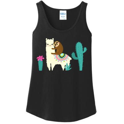 Sloth Riding Llama Funny Cactus Ladies Essential Tank