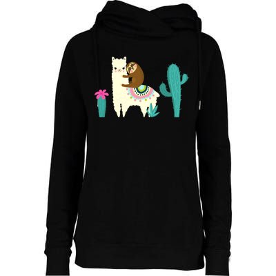 Sloth Riding Llama Funny Cactus Womens Funnel Neck Pullover Hood