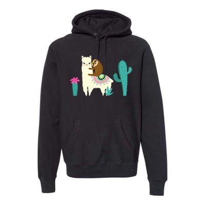 Sloth Riding Llama Funny Cactus Premium Hoodie