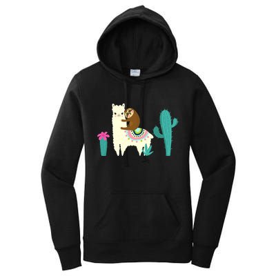 Sloth Riding Llama Funny Cactus Women's Pullover Hoodie