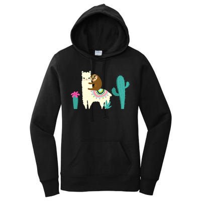 Sloth Riding Llama Funny Cactus Women's Pullover Hoodie