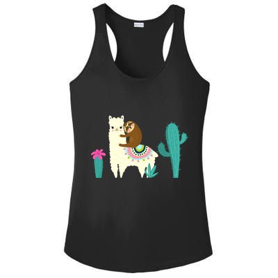Sloth Riding Llama Funny Cactus Ladies PosiCharge Competitor Racerback Tank
