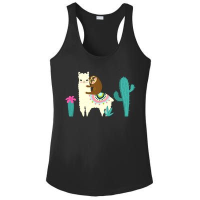 Sloth Riding Llama Funny Cactus Ladies PosiCharge Competitor Racerback Tank