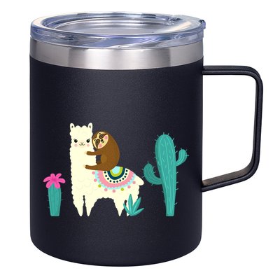 Sloth Riding Llama Funny Cactus 12oz Stainless Steel Coffee Mug