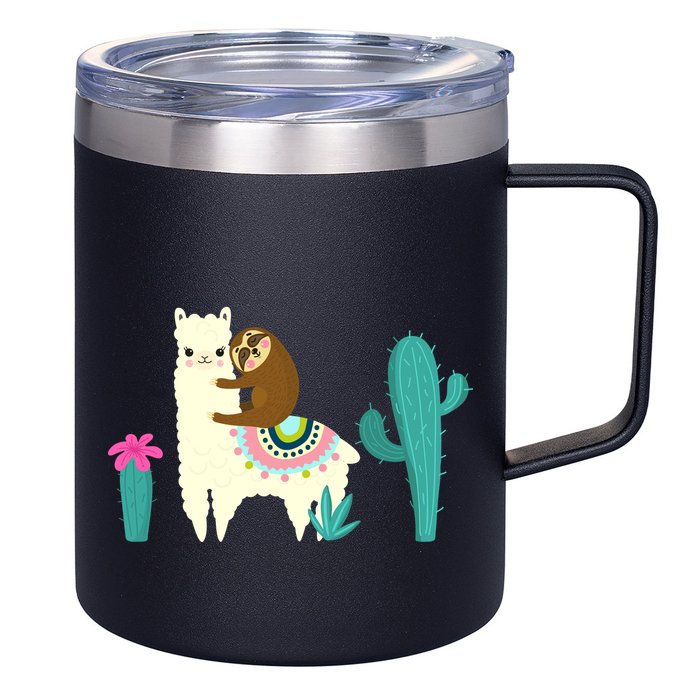 Sloth Riding Llama Funny Cactus 12oz Stainless Steel Coffee Mug