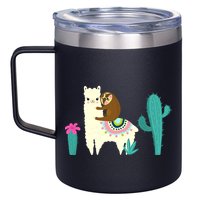 Sloth Riding Llama Funny Cactus 12oz Stainless Steel Coffee Mug