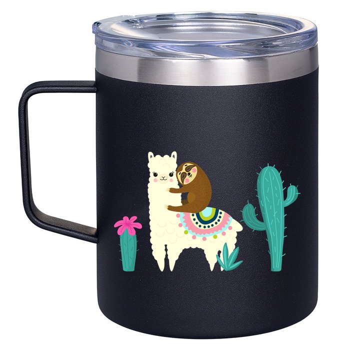 Sloth Riding Llama Funny Cactus 12oz Stainless Steel Coffee Mug