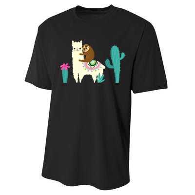 Sloth Riding Llama Funny Cactus Performance Sprint T-Shirt