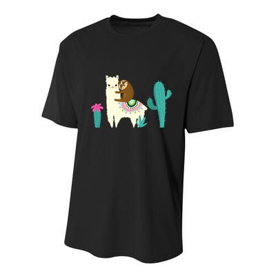 Sloth Riding Llama Funny Cactus Youth Performance Sprint T-Shirt