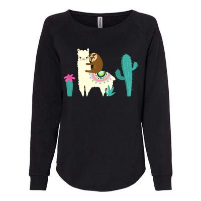 Sloth Riding Llama Funny Cactus Womens California Wash Sweatshirt