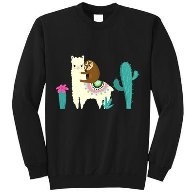 Sloth Riding Llama Funny Cactus Tall Sweatshirt