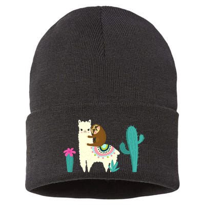 Sloth Riding Llama Funny Cactus Sustainable Knit Beanie