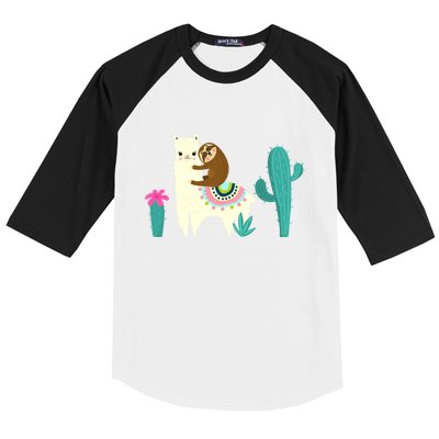 Sloth Riding Llama Funny Cactus Baseball Sleeve Shirt