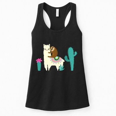 Sloth Riding Llama Funny Cactus Womens Tank Top