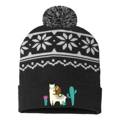 Sloth Riding Llama Funny Cactus USA-Made Snowflake Beanie