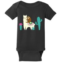 Sloth Riding Llama Funny Cactus Baby Bodysuit