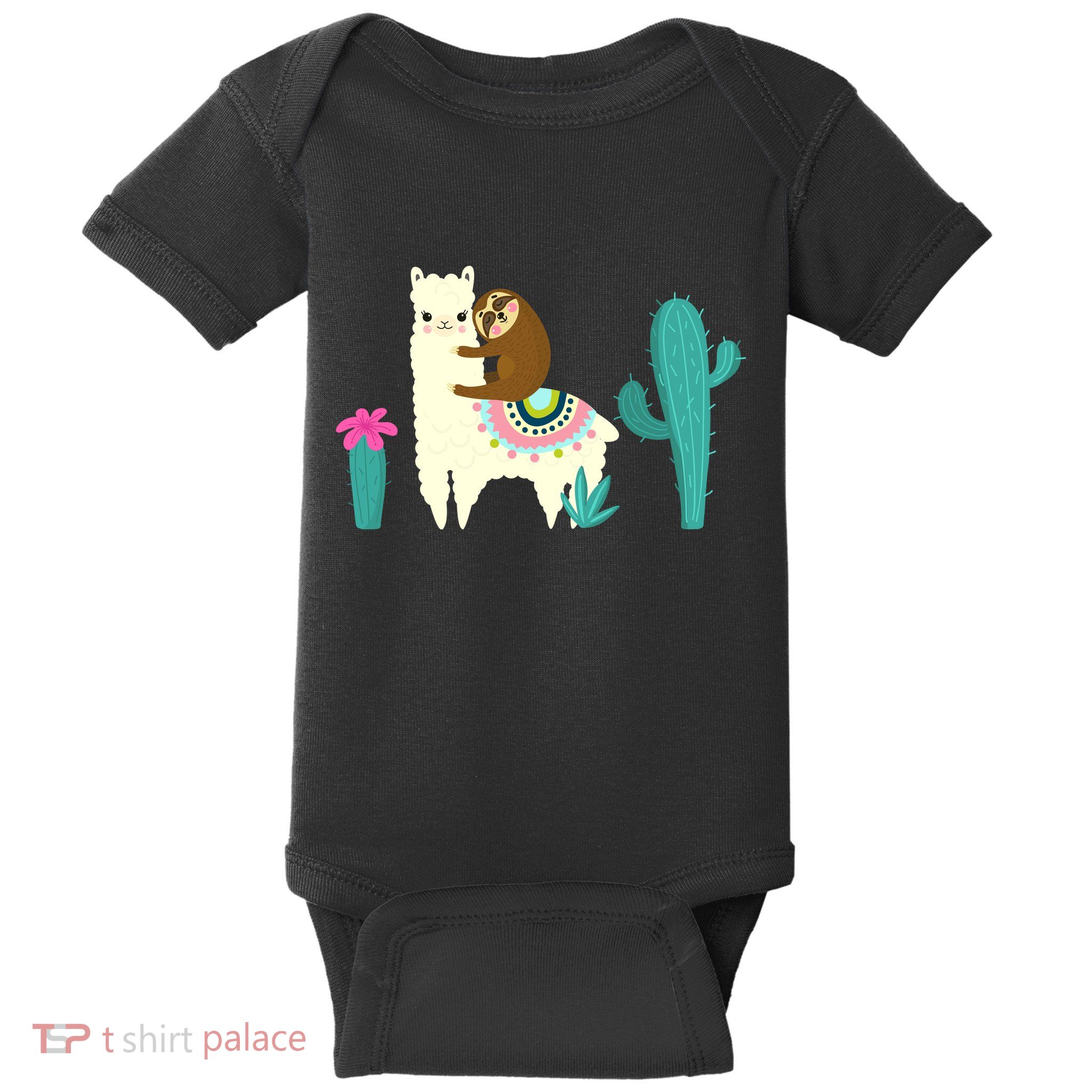 Sloth Riding Llama Funny Cactus Baby Bodysuit