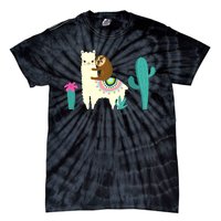 Sloth Riding Llama Funny Cactus Tie-Dye T-Shirt