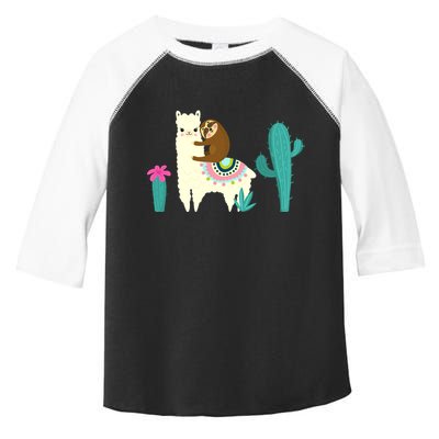Sloth Riding Llama Funny Cactus Toddler Fine Jersey T-Shirt