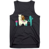 Sloth Riding Llama Funny Cactus Tank Top