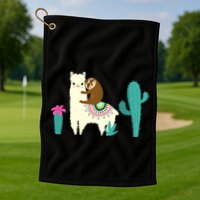 Sloth Riding Llama Funny Cactus Golf Towel