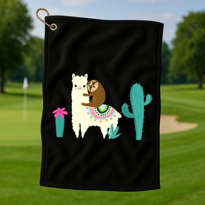 Sloth Riding Llama Funny Cactus Golf Towel