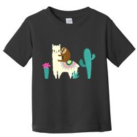Sloth Riding Llama Funny Cactus Toddler T-Shirt
