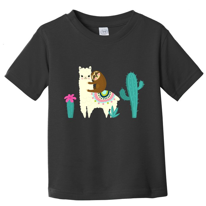 Sloth Riding Llama Funny Cactus Toddler T-Shirt
