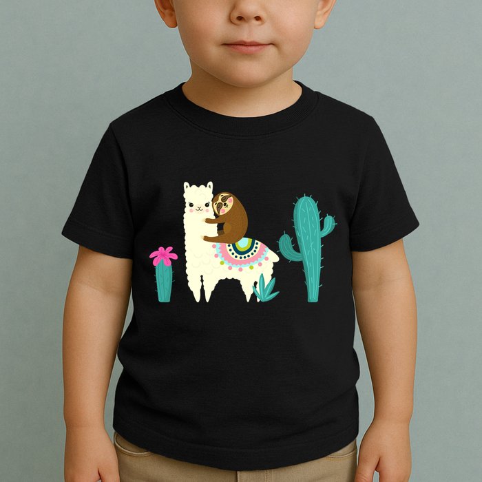 Sloth Riding Llama Funny Cactus Toddler T-Shirt