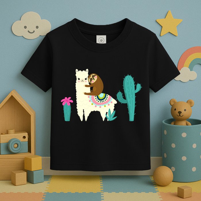 Sloth Riding Llama Funny Cactus Toddler T-Shirt
