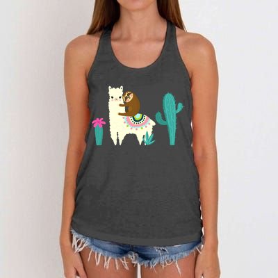 Sloth Riding Llama Funny Cactus Women's Knotted Racerback Tank