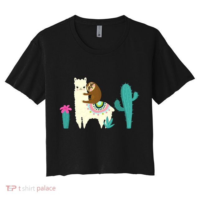Sloth Riding Llama Funny Cactus Crop Top