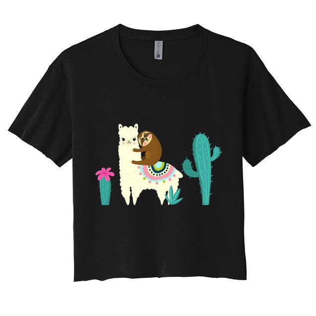 Sloth Riding Llama Funny Cactus Crop Top