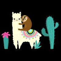Sloth Riding Llama Funny Cactus Cropped Pullover Crew