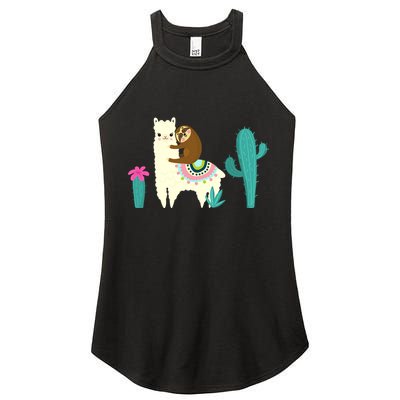 Sloth Riding Llama Funny Cactus Women's Perfect Tri Rocker Tank