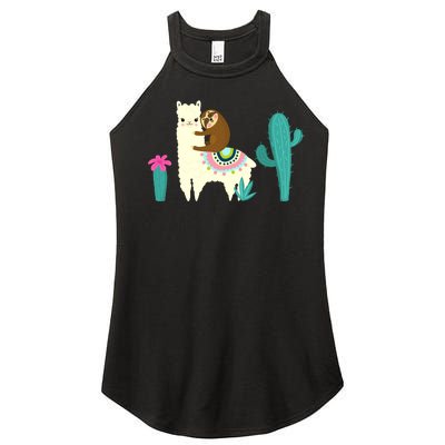 Sloth Riding Llama Funny Cactus Women’s Perfect Tri Rocker Tank