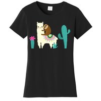 Sloth Riding Llama Funny Cactus Women's T-Shirt