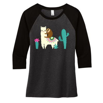 Sloth Riding Llama Funny Cactus Women's Tri-Blend 3/4-Sleeve Raglan Shirt