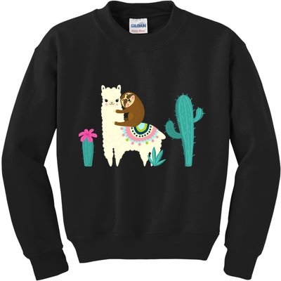 Sloth Riding Llama Funny Cactus Kids Sweatshirt