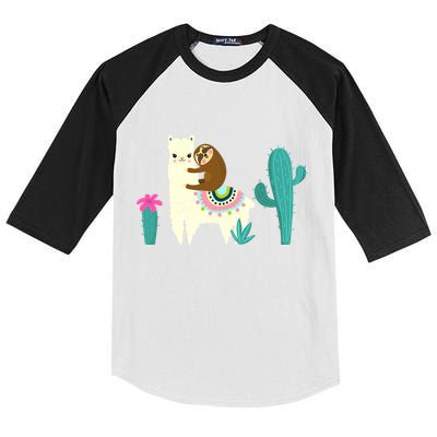 Sloth Riding Llama Funny Cactus Kids Colorblock Raglan Jersey