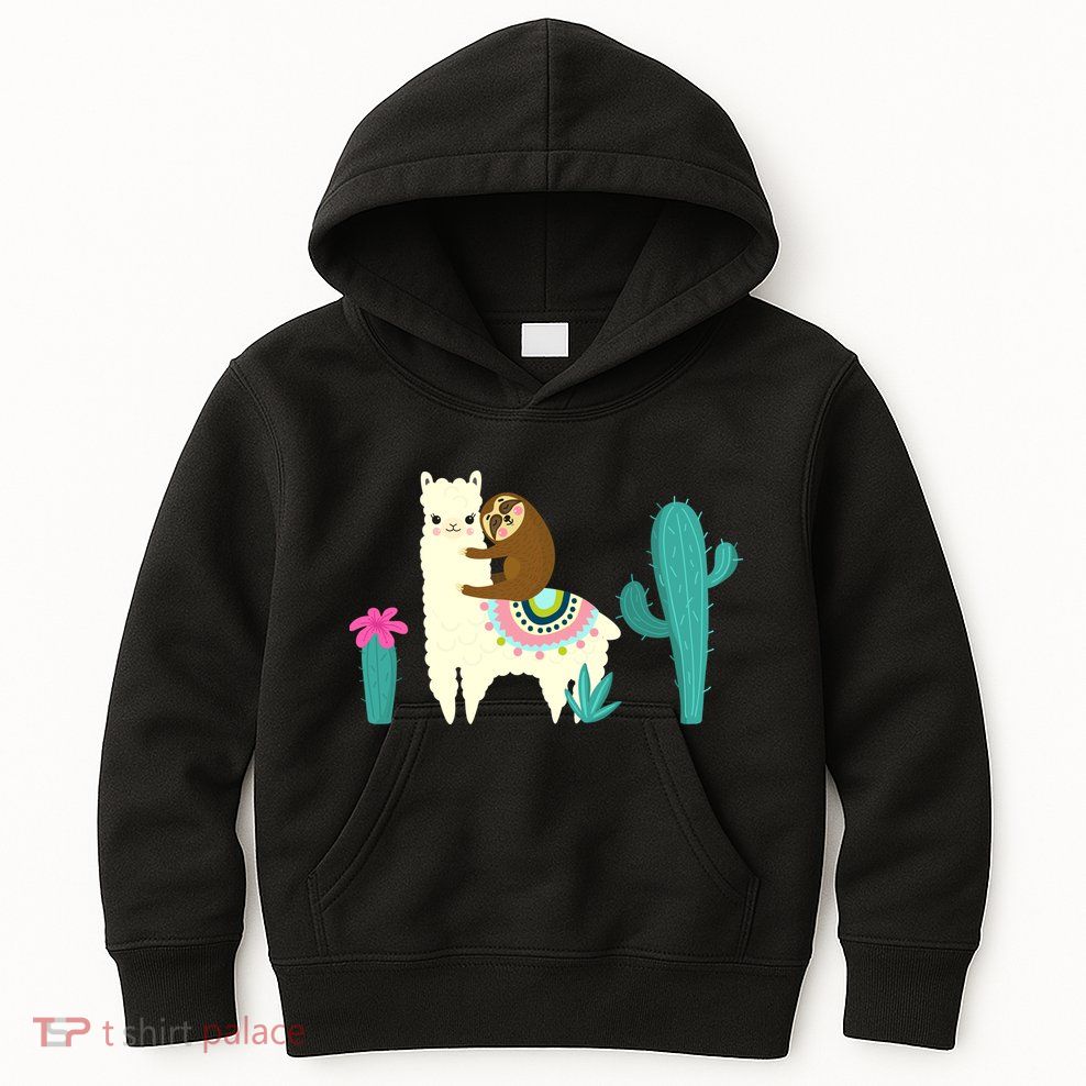 Sloth Riding Llama Funny Cactus Kids Hoodie