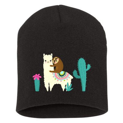 Sloth Riding Llama Funny Cactus Short Acrylic Beanie
