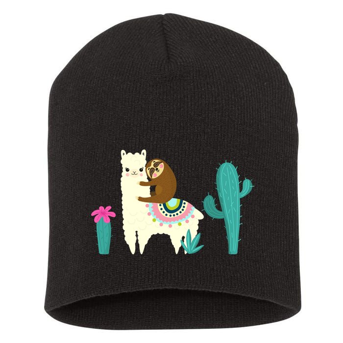 Sloth Riding Llama Funny Cactus Short Acrylic Beanie