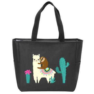 Sloth Riding Llama Funny Cactus Zip Tote Bag