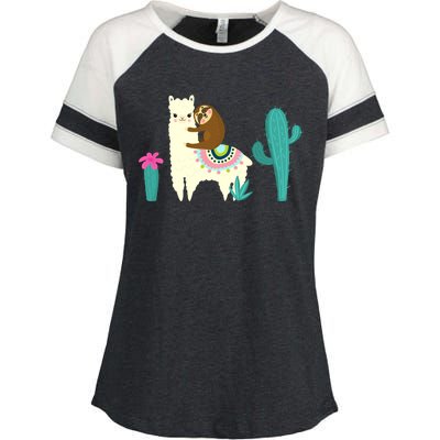 Sloth Riding Llama Funny Cactus Enza Ladies Jersey Colorblock Tee