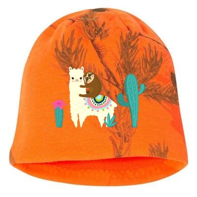 Sloth Riding Llama Funny Cactus Kati - Camo Knit Beanie