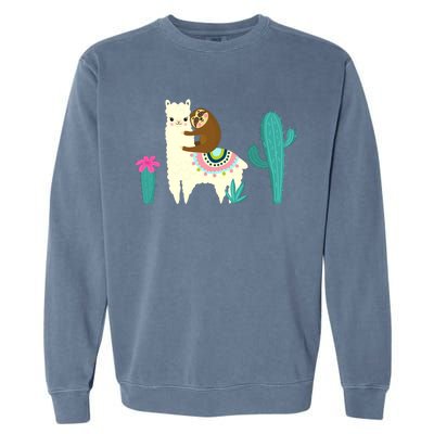 Sloth Riding Llama Funny Cactus Garment-Dyed Sweatshirt