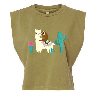 Sloth Riding Llama Funny Cactus Garment-Dyed Women's Muscle Tee