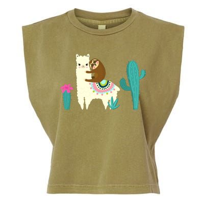 Sloth Riding Llama Funny Cactus Garment-Dyed Women's Muscle Tee